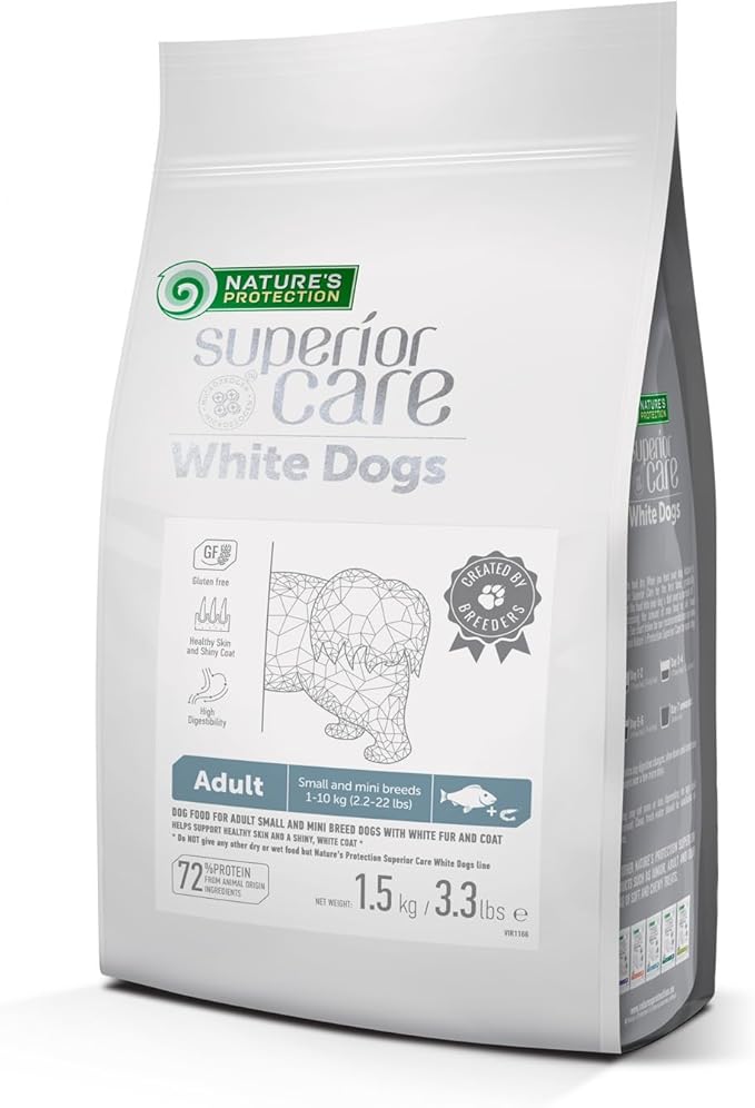 Nature's Protection Superior Care White Dogs Grain-Free Dry Food for Adult Small and Mini Breeds Light Coated Dogs, White Fish 3.3lb.