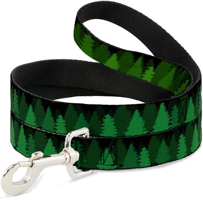Dog Leash Pine Tree Silhouettes Black Greens 6 Feet Long 0.5 Inch Wide