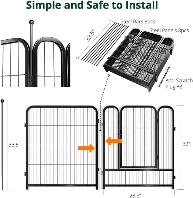 PawGiant Dog Fence Playpen 24”/32”/40” Indoor Outdoor for Small/Medium/Large Dogs, Metal Pet Puppy Cat Exercise Fencing Gate Crate Cage Outside RV, Camping, Yard, Garden