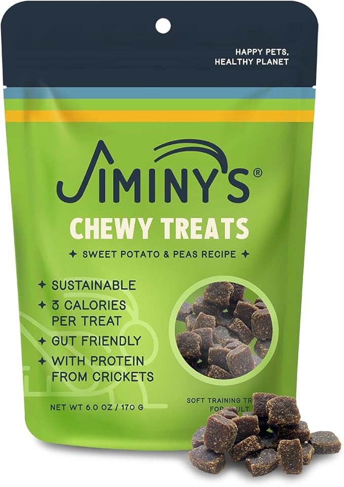 Jiminy's Chewy Cricket Dog Training Treats, Hypoallergenic, 6oz, Sweet Potato & Pea (Pack of 1)