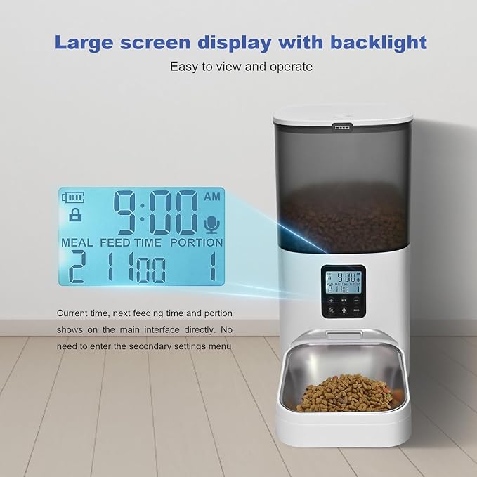 Automatic Cat Feeder, Cat Food Dispenser with 10s Voice Recorder, Pet Feeder up to 8 Meals per Day, Timed Cat Feeder with Dry Food Sealed Ring(White, 6L)