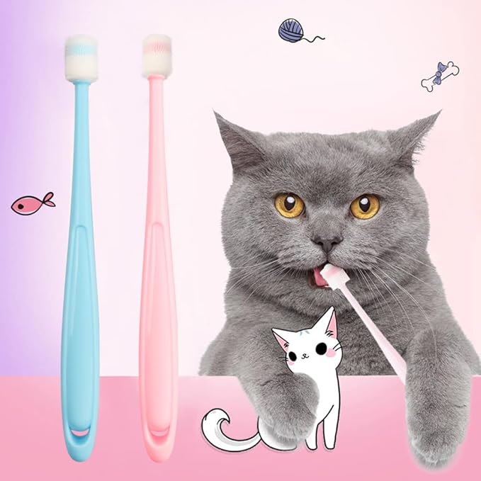 4 Pack Cat & Dog Toothbrush 360 Degree Cleaning Soft Bristled Brush Dental Care Protect Teeth Deep and Effective Pet Tooth Cleaning Tools for Cat and Dogs (Pink+Blue)