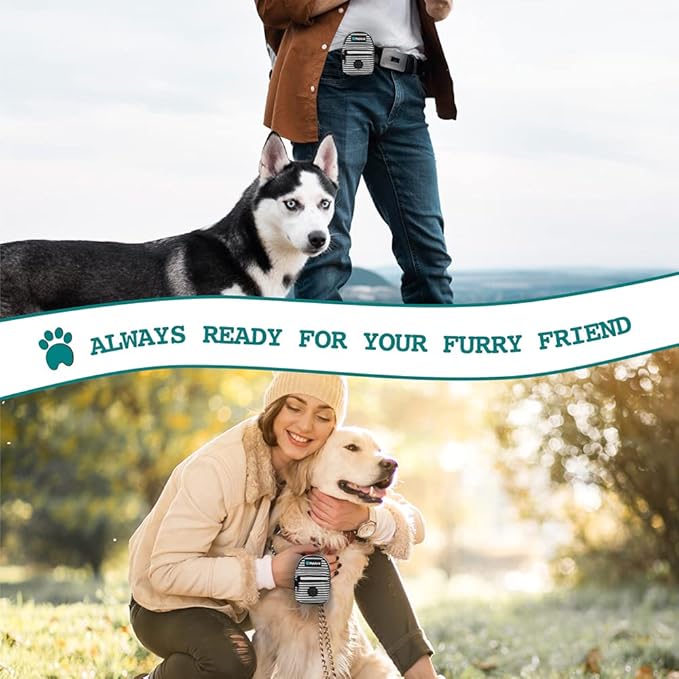 PetAmi Dog Poop Bag Holder for Leash, Dog Pet Waste Bag Dispenser For Poop With Clip, Doggy Puppy Walking Accessories Travel Camping, Dog Treat Pouch Supplies Must Have With Dog Bag Roll, Stripe Black