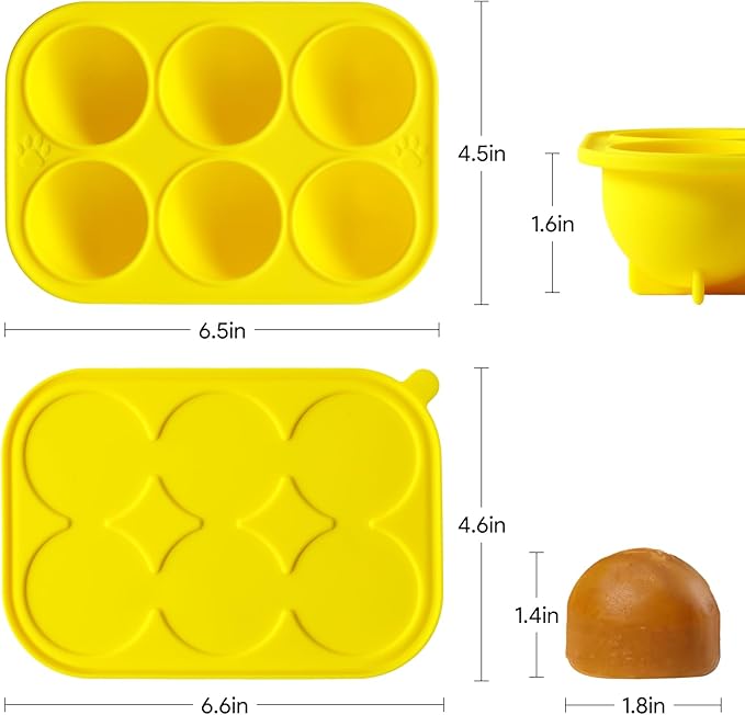 6 Cavities Dog Treat Molds with Lid Compatible with Woof Pupsicle and Power Chewer Pupsicle, Silicone Molds for Dog Frozen Treats, Reusable Tray for Making Refill Treats for Pupsicle Toy (2Pcs)