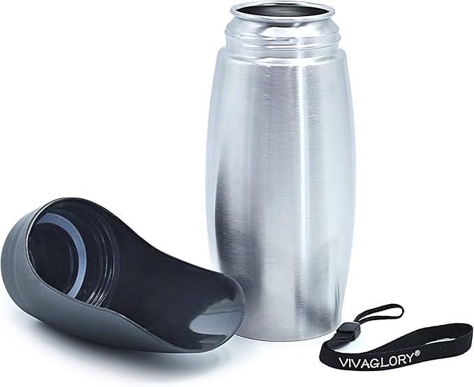 VIVAGLORY Dog Water Bottle, Pet Drinking Bottle, 25oz Portable & Leakproof Stainless Steel Dog Travel Water Bottle Bowl with Large Trough for Walking & Hiking, Stainless Steel
