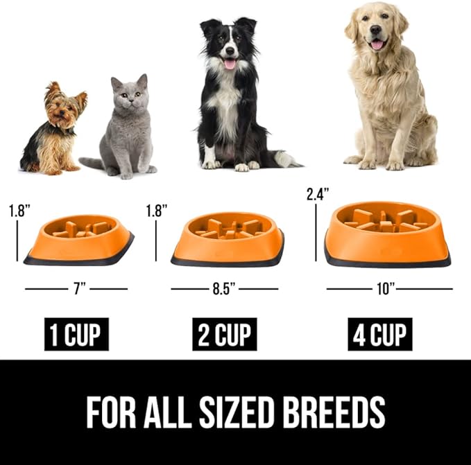Gorilla Grip Slow Feeder Dog and Cat Bowls, Interactive Puzzle Toy for Dogs and Cats Food Training, Keeps Pets Busy and Prevents Puppy Overeating, Large, Small Breeds, 100% BPA Free, 2 Cup Orange