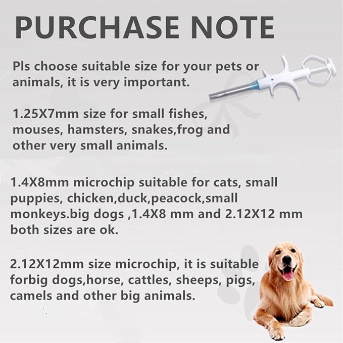 100 Packs 1.4x8mm, VENREA Universal Pet Microchip 134.2khz Registration Animal Implant Chip FDX-B Pet ID Microchip for The Management and Tracking of Dog Cat Cow Pig Rabbit Pigeon Fish