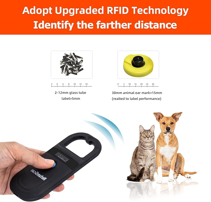 NetumScan Bluetooth Pet Microchip Reader Scanner, RFID EMID Handheld Pet Chip ID Scanner Rechargeable Data Storage Animal Tag Scanner with Stable OLED Display for ISO 11784/11785,FDX-B and ID64 RFID