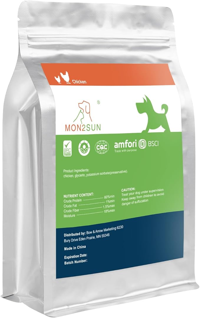 MON2SUN Dog Treats, Chicken Jerky Strips for Small Dogs, High Protein & Grain Free Dog Snacks, Easy to Digest Dog Training Treats (Chicken, 10.58 Ounce -Pack of 1)