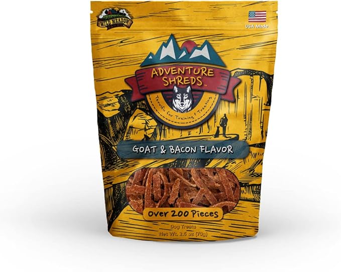 Wild Meadow Farms - Adventure Shreds Goat & Bacon Dog Treats, Soft & Thin Dog Treats for Training & Rewards, Grain-Free Snacks for Pets of All Breeds and Ages - 2.5 Ounce Pouch
