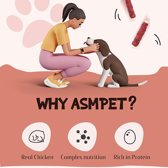 ASMPET Dog Treats Chicken Wrapped Rawhide Sweet Potato Stick, Long Lasting Dog Chew Cowhide Treats Real Chicken Wrap Teeth Cleaning Dog Treats for Medium Large Dogs 6pcs