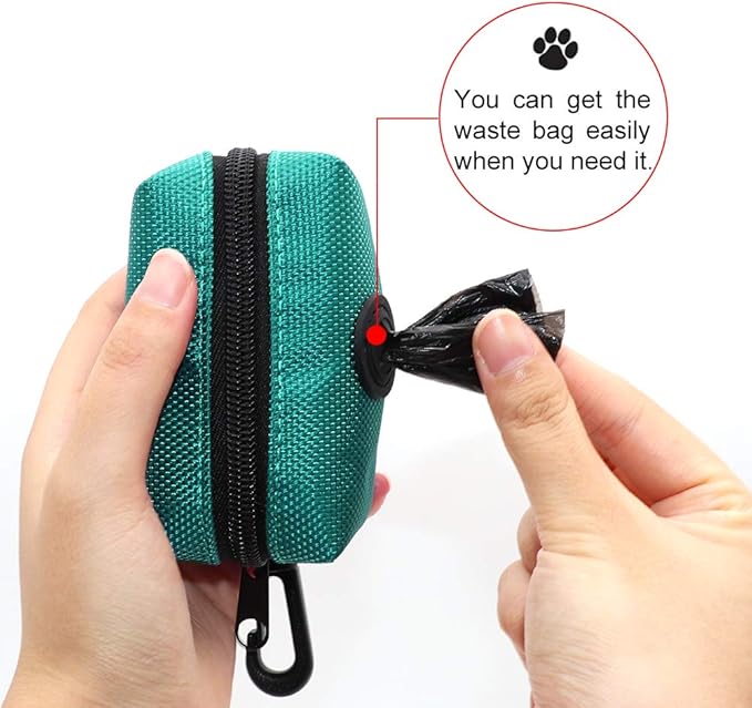 SLSON Pet Waste Bag Dispenser Zippered Pouch,Portable Dog Poop Bag Holder Leash Attachment Lightweight Fabric Bags (Green)
