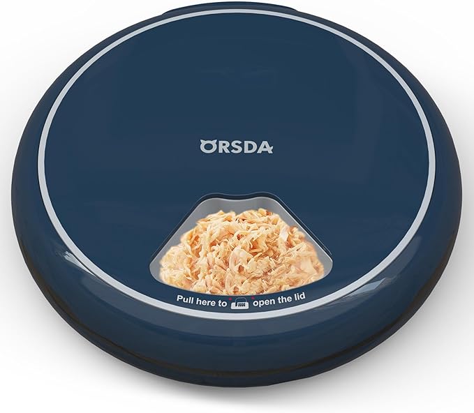 ORSDA Automatic Cat Feeder Wet Food/Dry Food, 5 Meal Timed Pet Feeder with Timer Programmable & Voice Recorder, Dual Power Supply Auto Feeder for Cats/Small Dogs