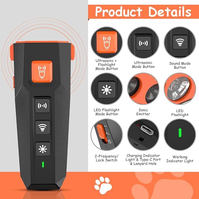 New Dog Bark Deterrent > 3 Emitters > Dog Training > Safe and User-Friendly > Designed to Train Dogs and Discourage Excessive Barking > Alternative to Shock Collars., Black & Orange
