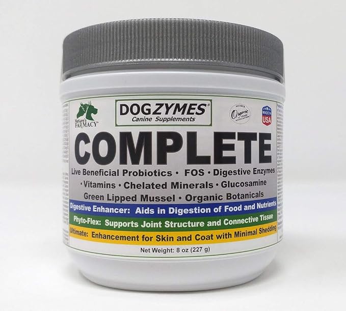 Dogzymes Complete - Probiotics, prebiotics, Glucosamine, Chondroitin, MSM and Hyaluronic Acid, complete skin and coat care (8 ounce)