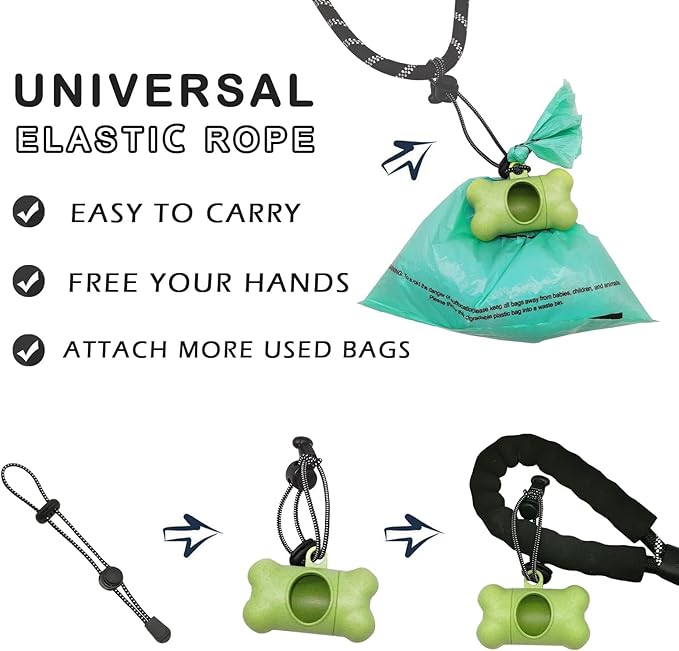 Dog Poop Pickup Bags Holder Dispenser with Leak-Proof Scented Doggy Waste Bags and Carabiner with Safety Lock Plus Hook and Loop Fastener Never Loose on Leash Lead Again (1 Holder 195 Bags, Green)