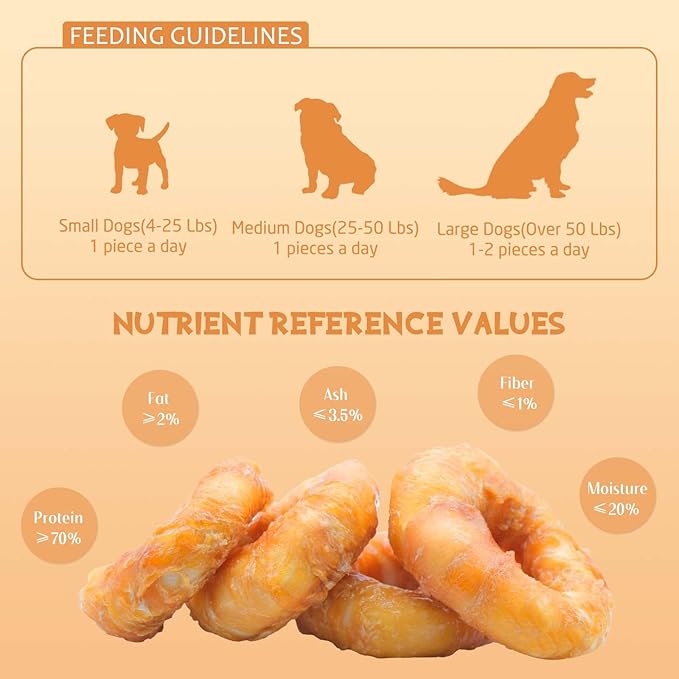 ASMPET Dog Bones for Large Dogs, Chicken Wrapped Rawhide Donuts Dog Bones Long Lasting Dog Treats Large Breed Dog Chews Bones for Medium Dogs Rawhide Bones for large dogs Small Dogs(Pack of 4)