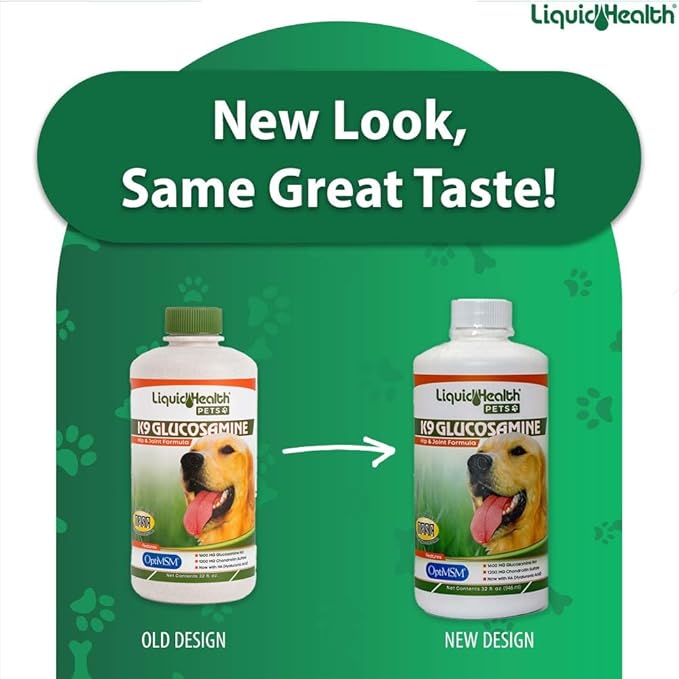 LIQUIDHEALTH 32 Oz K9 Liquid Glucosamine for Dogs, Puppies and Senior Canines - Chondroitin, MSM, Hyaluronic Acid – Joint Health, Dog Vitamins Hip Joint Juice, Dog Joint Oil - 3 Pack