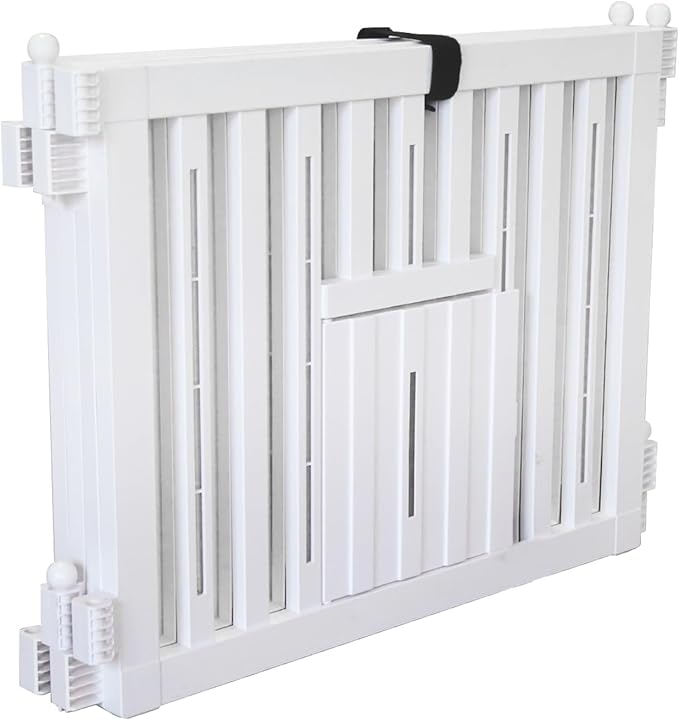 RIZZARI Foldable Plastic Dog Playpen, 4 Panels Pet Fence with Doors for Small Cats and Dogs, Portable Pet Barrier for Indoor and Outdoor, Easy to Assemble (White with Door)