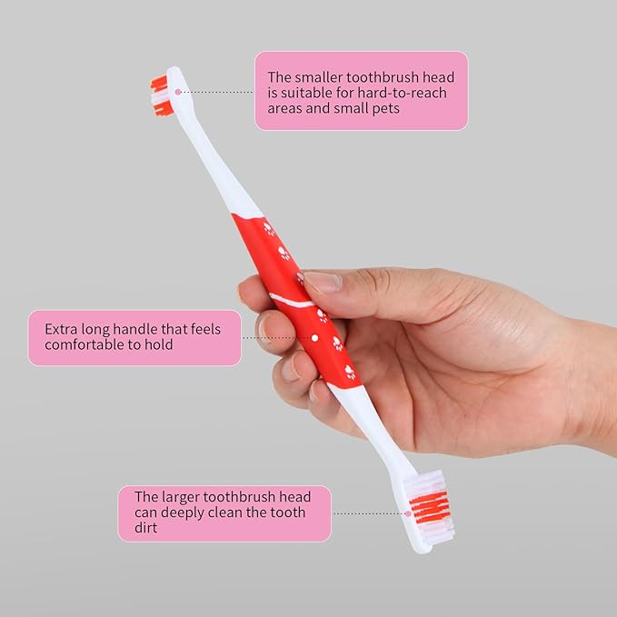 4 PCS Dog Toothbrush, Double Headed Pet Toothbrush with Soft Bristles, Easy Teeth Cleaning, Dog Dental Care for Puppies, Cats and Small Pets, Toothbrush in Bulk Individual Polybag