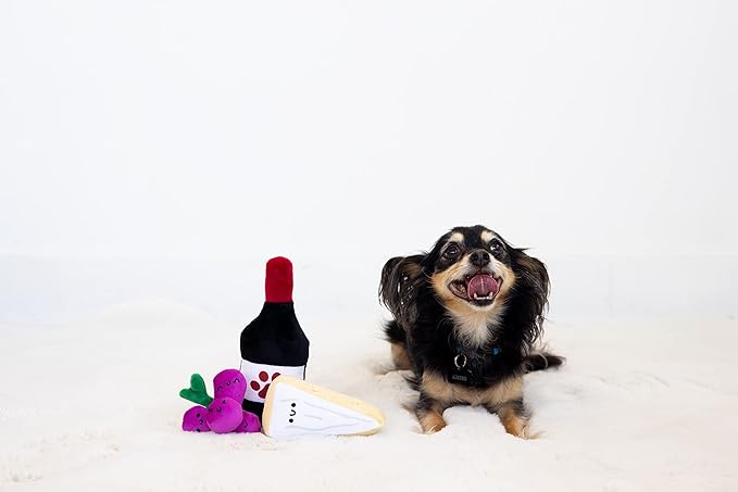 Pearhead Pawrcuterie Board Dog Toys, Set of 3, Wine Cheese & Grape Dog Toys, Charcuterie Board Toy Set for Pets, Must Have Plush Chew Toys for Pet Owners
