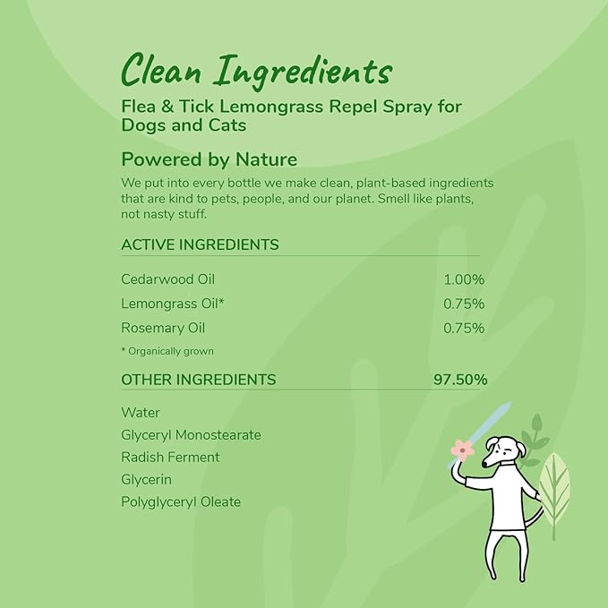 kin+kind Plant-Based Flea & Tick Spray for Dogs and Cats with Lemongrass - Essential for Flea & Tick Treatment - Flea Spray for Dogs and Cats - Pet Supplies 12 fl oz