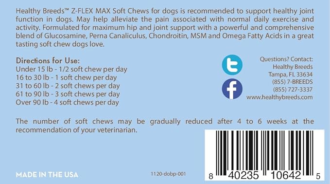 Healthy Breeds Doberman Pinscher Z-Flex Max Hip and Joint Soft Chews 50 Count