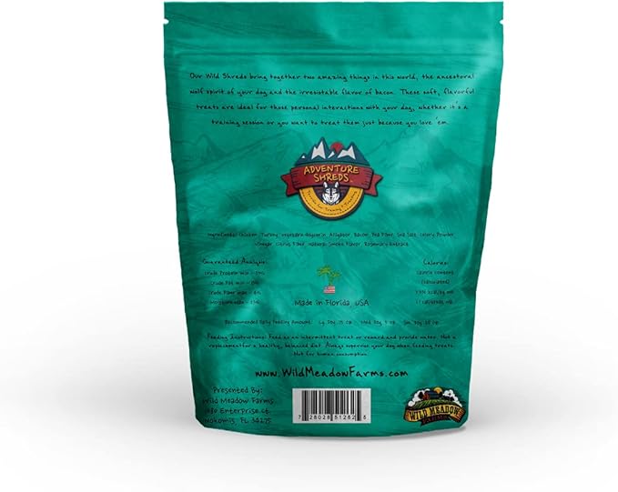 Wild Meadow Farms - Adventure Shreds Alligator & Bacon Dog Treats, Soft & Thin Dog Treats for Training & Rewards, Grain-Free Snacks for Pets of All Breeds and Ages - 2.5 Ounce Pouch