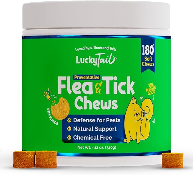 LuckyTail’s Natural Flea and Tick Prevention for Dogs - Brewers Dried Yeast with Garlic for Dogs - Vitamin B Supplements for Dogs - Made in The USA - Aprox. 180 Soft Chews