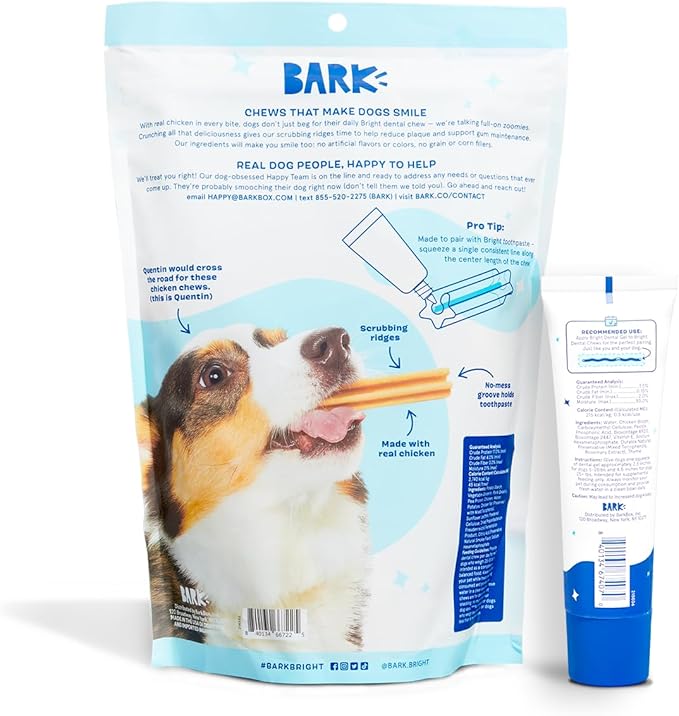 Bark Bright Original Dental Kit - Dog Tooth Brushing Treatment with Teeth Cleaning Chew Sticks & Toothpaste - Plaque & Tartar Remover for Cleaner Teeth & Fresh Breath - Medium Breeds - 30 Chews