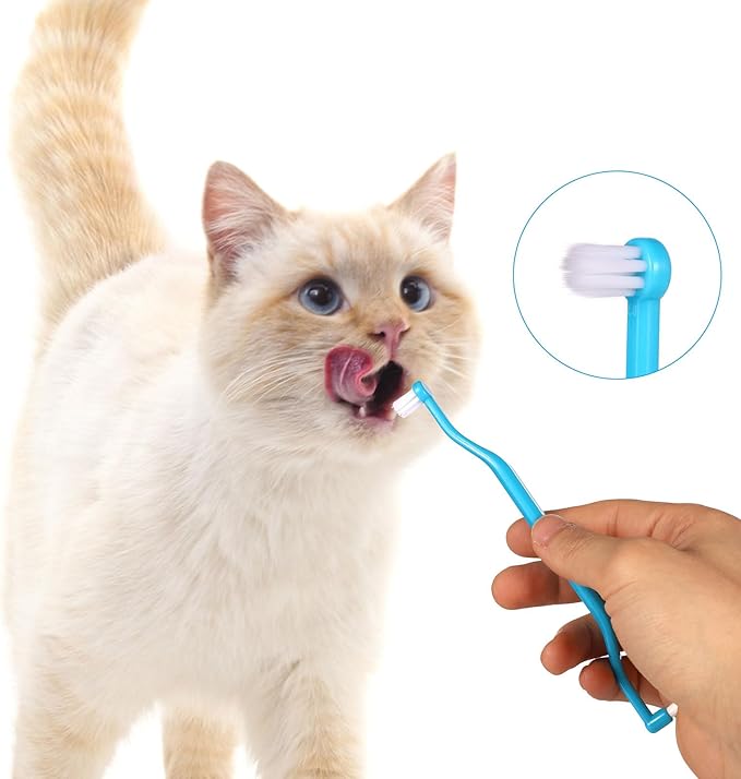 4pcs Cat Toothbrushes, 6.3x0.63in Double Sided Small Dog Pet Kitten Puppy Toothbrush Teeth Cleaning Brush Tooth Brushing with Curved Handle Micro Head Cat Dental Care Reduce Plaque Tartar Formation