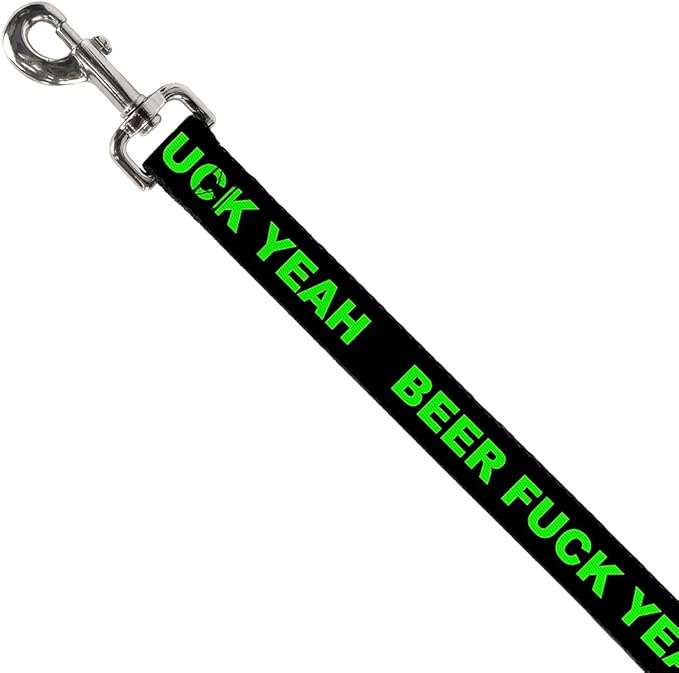 Dog Leash - Beer Fuck Yeah Black Neon Green - Narrow 0.5"