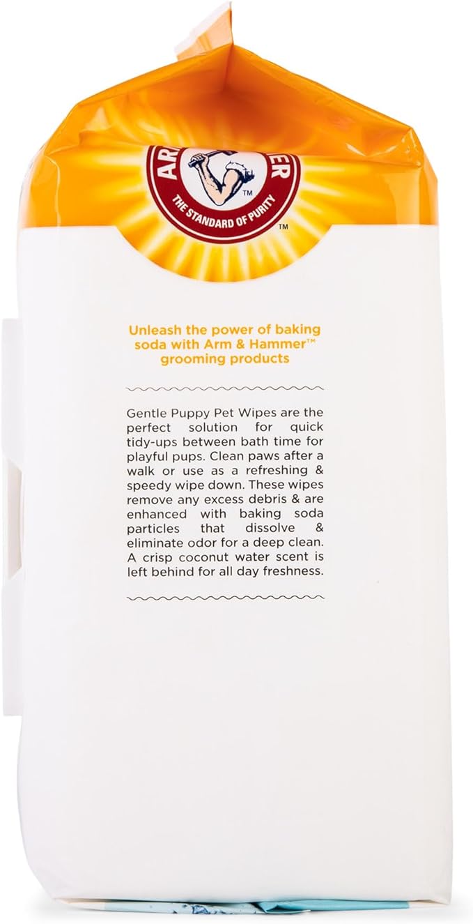 Arm & Hammer for Pets Gentle Puppy Bath Wipes, Coconut Water | All Purpose Puppy Cleaning Wipes Remove Odor & Refresh Skin for Pets | Gentle Tearless Pet Wipes 100 Count, 3 Pack