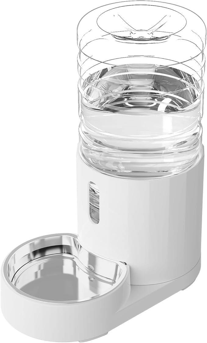 CZPET Dog Water Bowl Dispenser, 4L Stainless Steel Bowl, Automatic Gravity Cat Water Dispenser, Cat Water Bowl, Safe and Unplugged for Pet, White