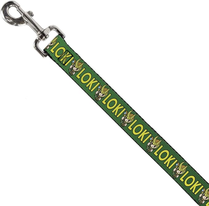 Buckle-Down Dog Leash Kawaii Loki Standing Pose Text Green Yellow 6 Feet Long 1.0 Inch Wide, multi color (DL-WTH024-1.0-6FT)