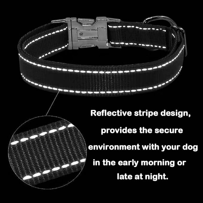 Love Dream Reflective Dog Collar with Metal Buckle, Adjustable Safety Nylon Dog Collars with Heavy Duty Quick Release Buckle for Small Medium Large Dogs, Pet Collar with ID Tag Ring