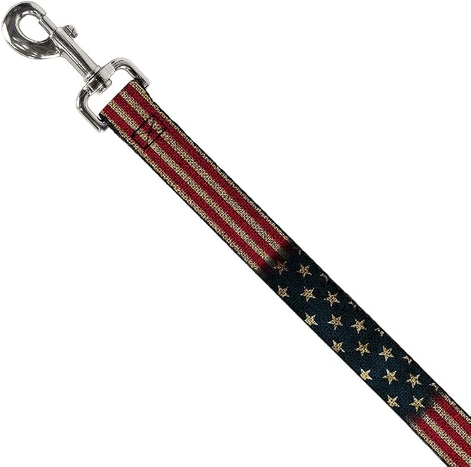 Buckle-Down Dog Leash Vintage US Flag Stretch 6 Feet Long 0.5 Inch Wide, Multicolor, Model Number: DL-6FT-W32210-N