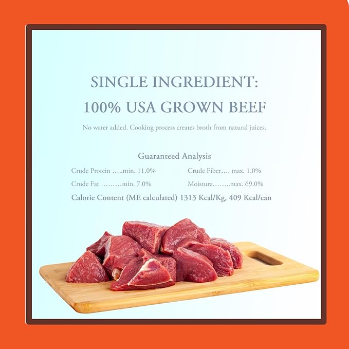 100% Beef Wet Dog Food, in Bone-Broth, Hypoallergenic Dog Food, All-Natural Mixer, Topper & Hydration - 11oz. (12 cans)