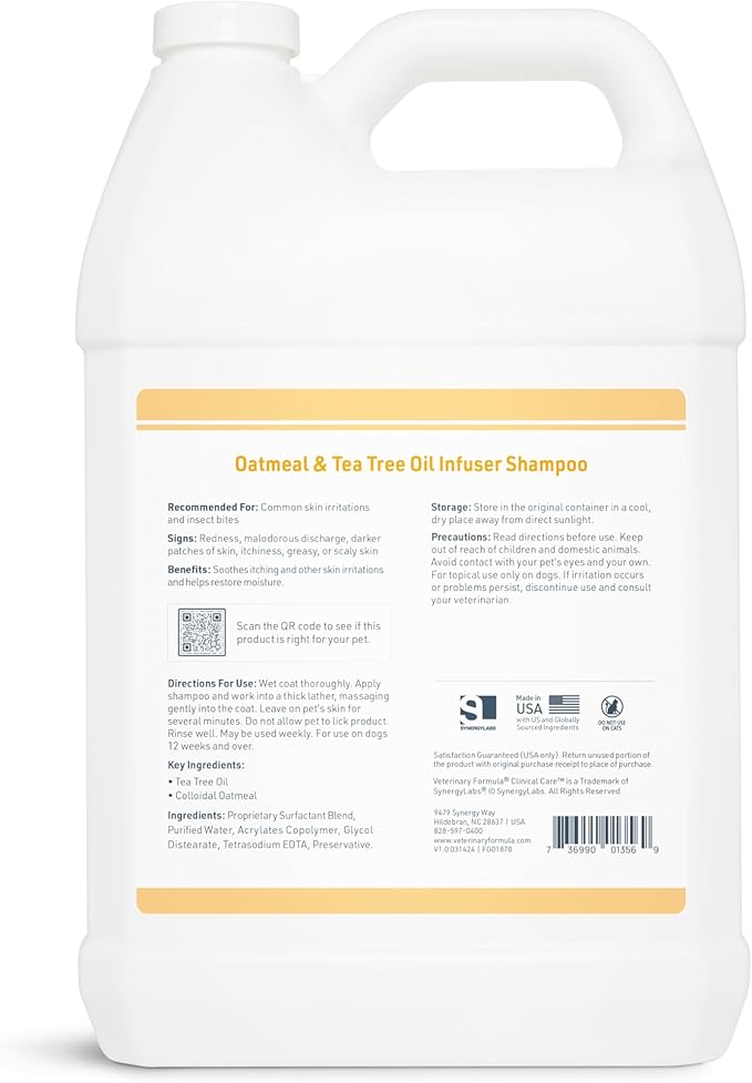 Veterinary Formula Clinical Care Dog Shampoo with Oatmeal and Tea Tree Oil, 128 oz – Fast-Acting, Gentle Medicated Shampoo for Dogs