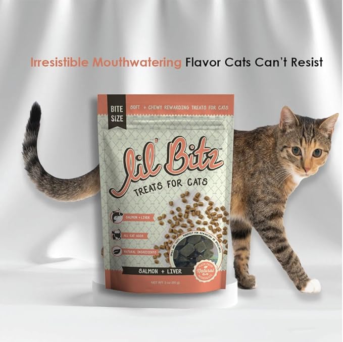 Lil' Bitz training Treats for Cats (3 Pack, All Cat Sizes - Salmon & Liver)