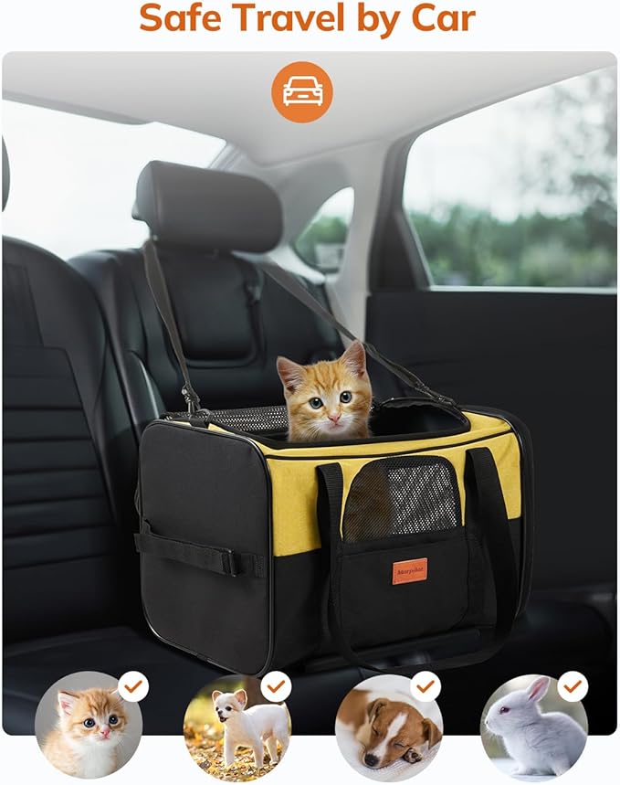 Morpilot Cat Carrier with Wheels Airline Approved, Pet Dog Carrier with Wheels for Small Dogs, Rolling Cat Carrier for Large Cats Puppy Stroller Detachable and Foldable Pet Travel Bag Black&Yellow