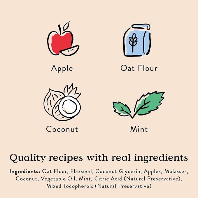 Bocce's Bakery Dailies Brushy Bites Dog Treats for Wellness Support, Wheat-Free Dog Treats, Made with Real Ingredients, Baked in The USA, All-Natural Soft & Chewy, Apple & Mint Recipe, 6 oz