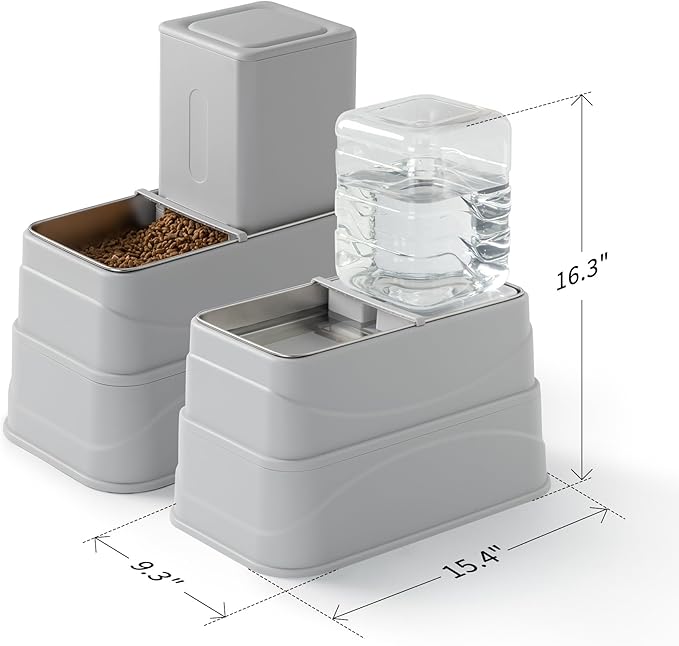 Automatic Dogs Food and Water Dispenser - Stainless Steel Elevated Large Dog Feeder and Water Bowl Dispenser Self Feeding Dog Food Dispenser for Dogs Cats Pets Animals Large Capacity(3.8L)