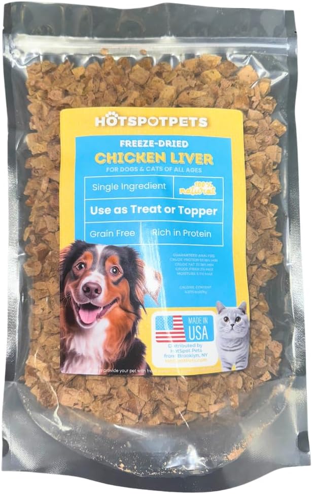 hotspot pets Freeze Dried Chicken Liver Treats for Cats & Dogs -1LB BIG BAG- Single Ingredient All Natural Grain-Free - Perfect for Training, Topper or Snack -Made in USA - (Chicken Liver)