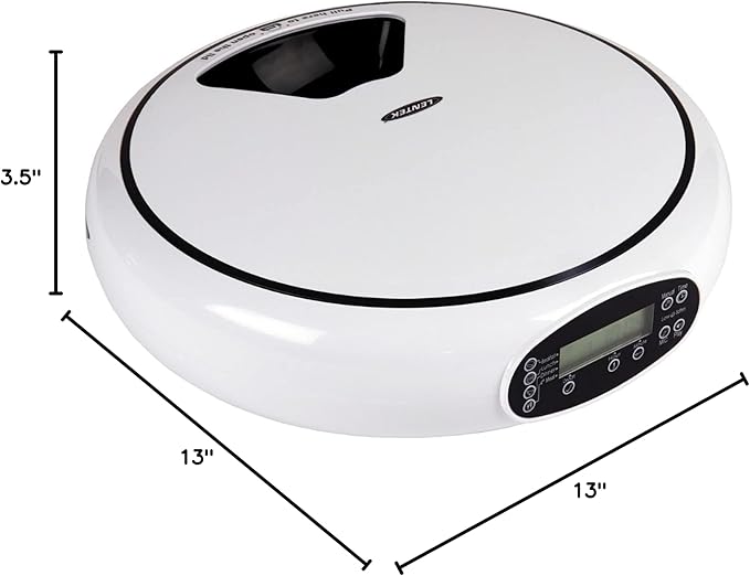 5 Meal Automatic Pet Feeder with Voice Message, White, Wet and Dry Food Dispenser for Cat or Dog, 5 oz Compartments for Portion Control, 25 oz Total Capacity