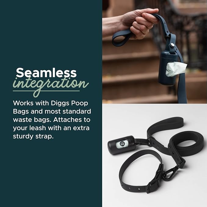 Diggs Dog Poop Bag Dispenser/Holder for Leash - Metal Snap Leash Clip - Case for Poop Bags -Doggie Bag Holder