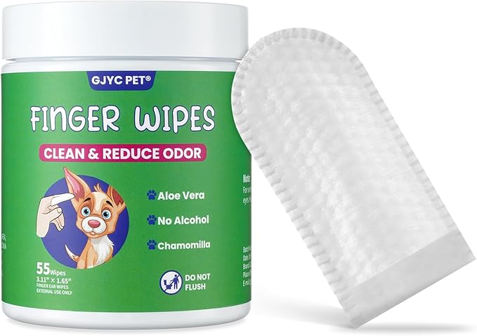 ππππ πππ Ear Finger Wipes for Dogs & Cats - Natural Ingredients Gently Remove Ear Wax, Debris - Soothes & Deodorizes - Relieve Ear Itching & Inflammation with Aloe, 55 Count