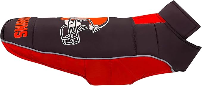 NFL Cleveland Browns Puffer Vest for Dogs & Cats, Size Small. Warm, Cozy, and Waterproof Dog Coat, for Small and Large Dogs/Cats. Best NFL Licensed PET Warming Sports Jacket