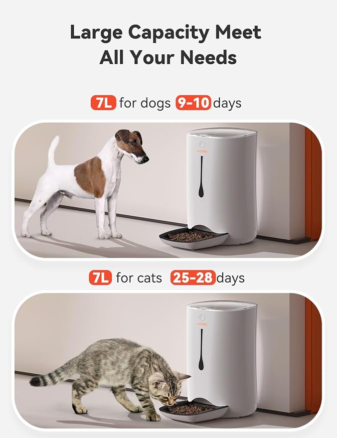 WOPET 7L Automatic Dog Feeder, Automatic Pet Feeder for Cats and Dogs, Cat Food Dispenser with Protion Control, Programmable Timer for up to 5 Meals Per Day