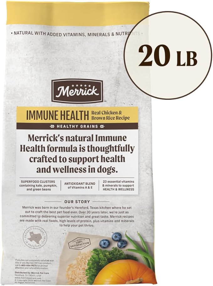 Merrick Immune Health Recipe, Healthy Grains Chicken Dry Dog Food with Freeze-Dried Clusters with Superfoods - 20 lb. Bag